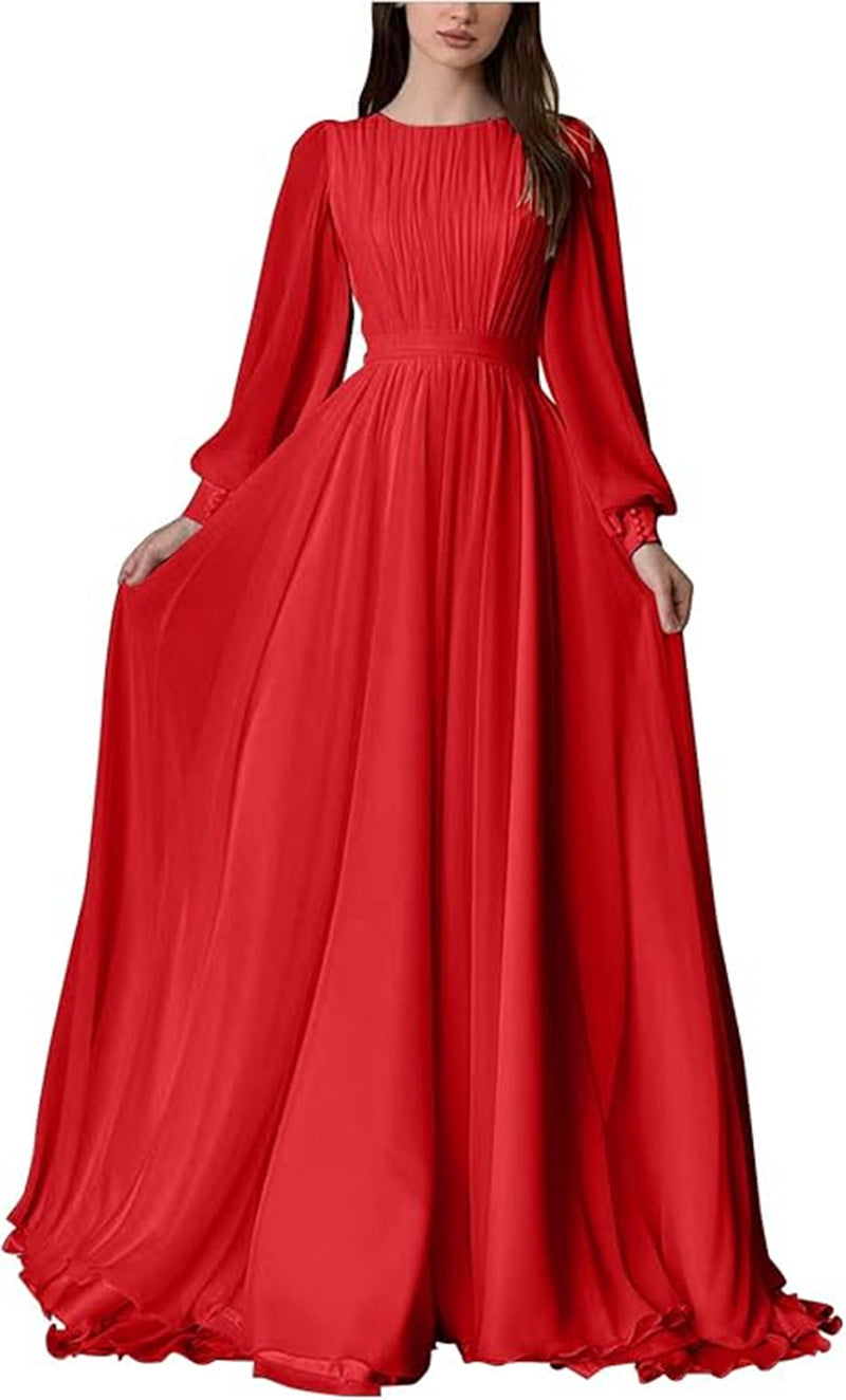 Women's Maxi Party Dress with Long Flowing Sleeves and Lace Accents Lisslune