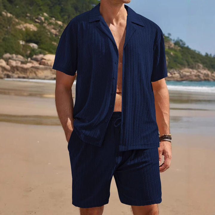 Men's Casual Short Sleeve Top and Shorts Set with Textured Design Lisslune