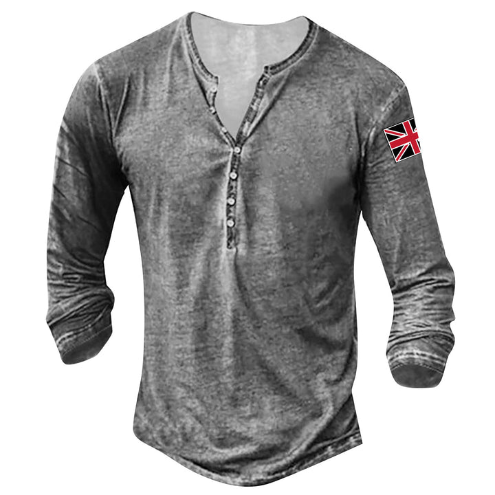 Men's fashionable long sleeve shirt with button placket and flag applique Lisslune