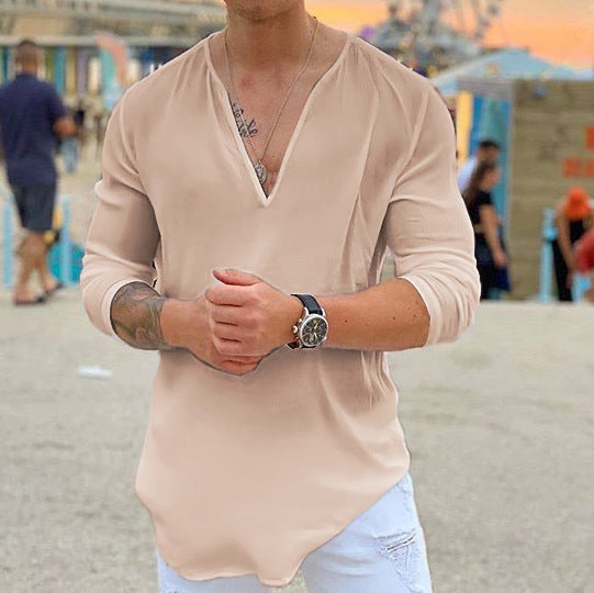 Men's long sleeve shirt with modern V-neck and elegant fit Lisslune
