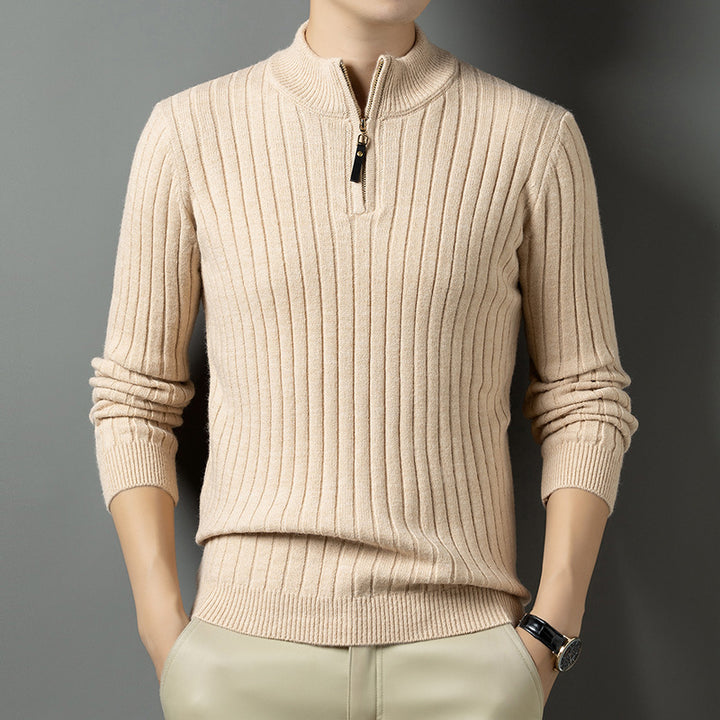 Men's Stand-Up Collar Sweater with Fine Ribbed Structure Lisslune