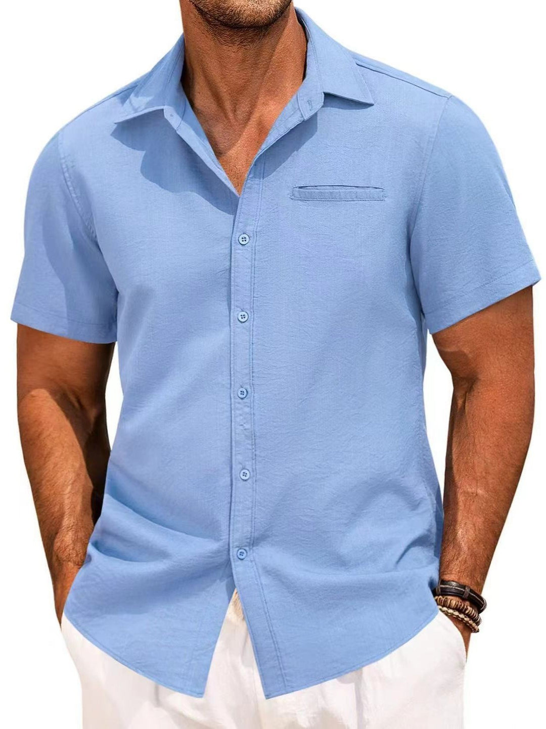 Men's short-sleeve shirt with classic collar and practical chest pocket Lisslune