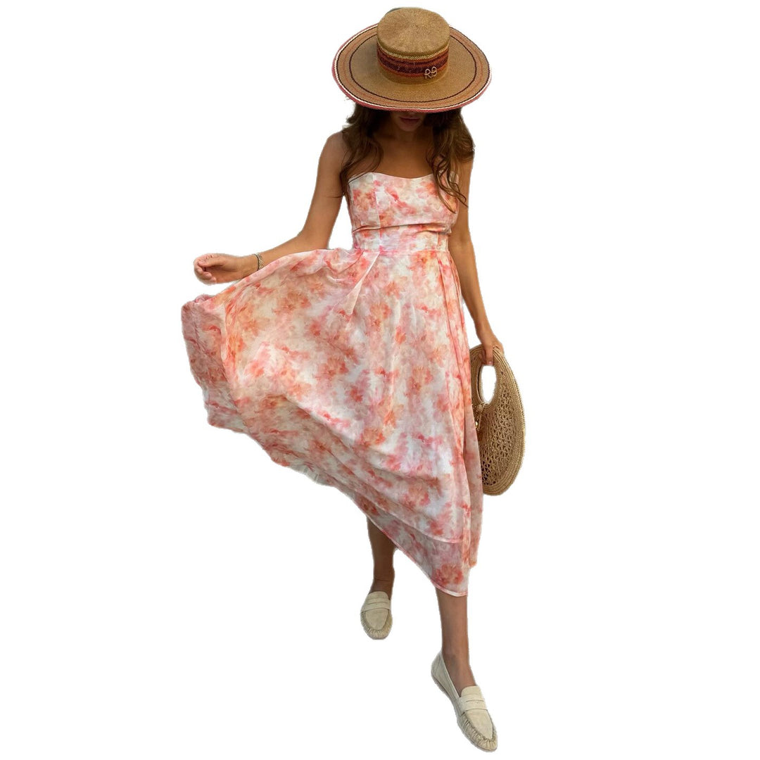 Ladies Maxi Dress with elegant draping and romantic floral pattern Lisslune