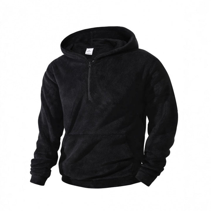 Men's fleece pullover with half-length zipper and hood Lisslune