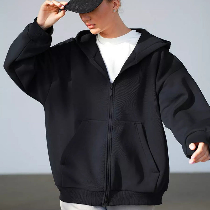 Women's Oversized Hooded Jacket with Zipper and Large Pockets Lisslune