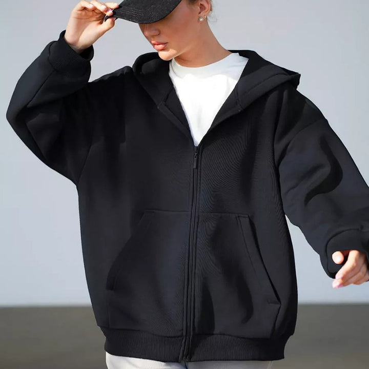 Women's Oversized Hooded Jacket with Zipper and Large Pockets Lisslune