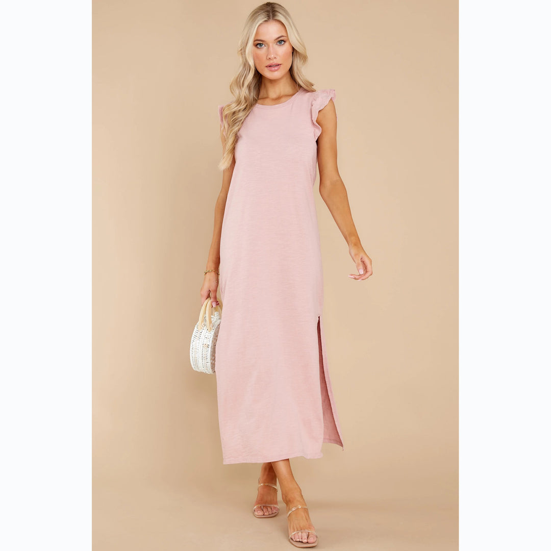 Women's Long Sleeve Maxi Dress with Playful Ruffle Details and Loose Fit