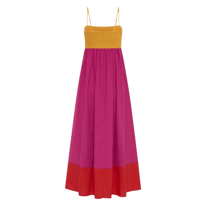 Women's Maxi Dress with Colorful Block Design and Adjustable Spaghetti Straps
