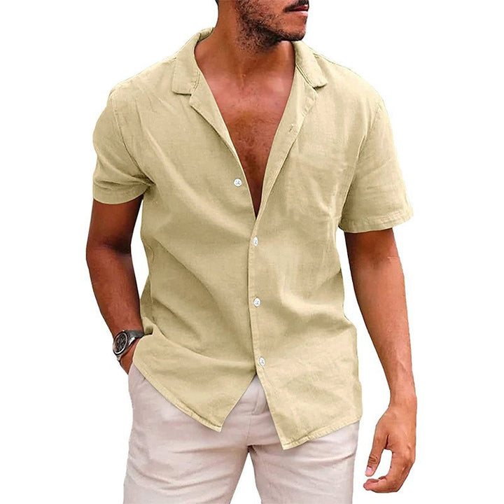 Men's short-sleeve shirt made of high-quality linen with stylish notch collar Lisslune