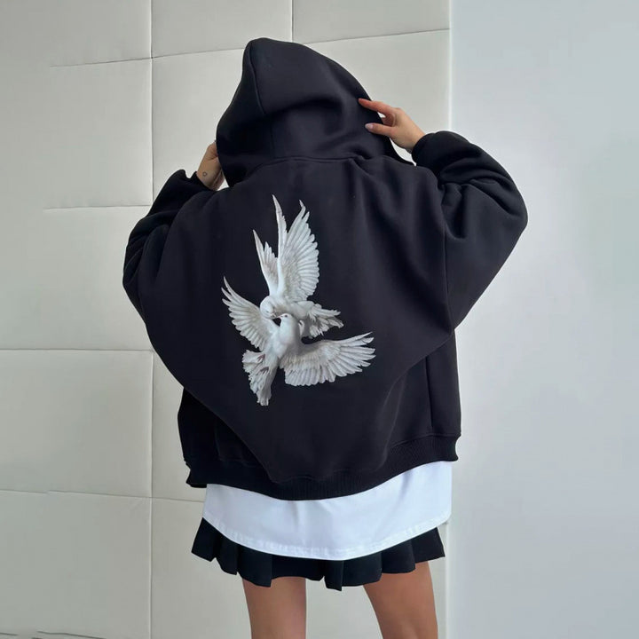 Women's hoodie with artistic bird design and relaxed fit Lisslune