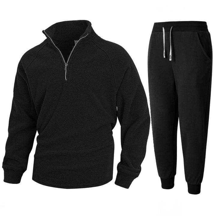Men's fleece loungewear set with half-length zipper Lisslune