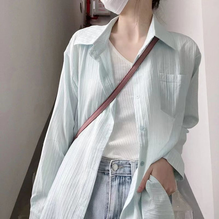Women casual long sleeve blouse with textured fabric and stylish accents Lisslune