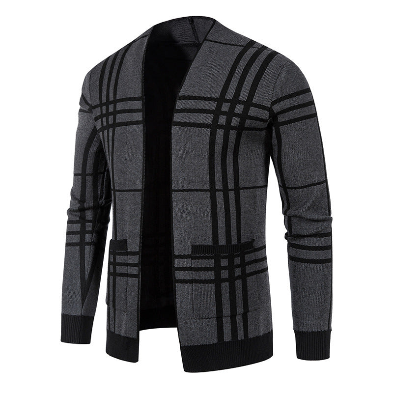 Men's fashionable cardigan with modern check pattern and practical pockets Lisslune