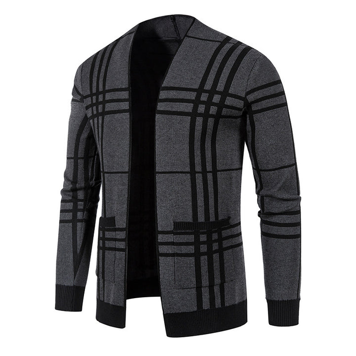 Men's fashionable cardigan with modern check pattern and practical pockets Lisslune