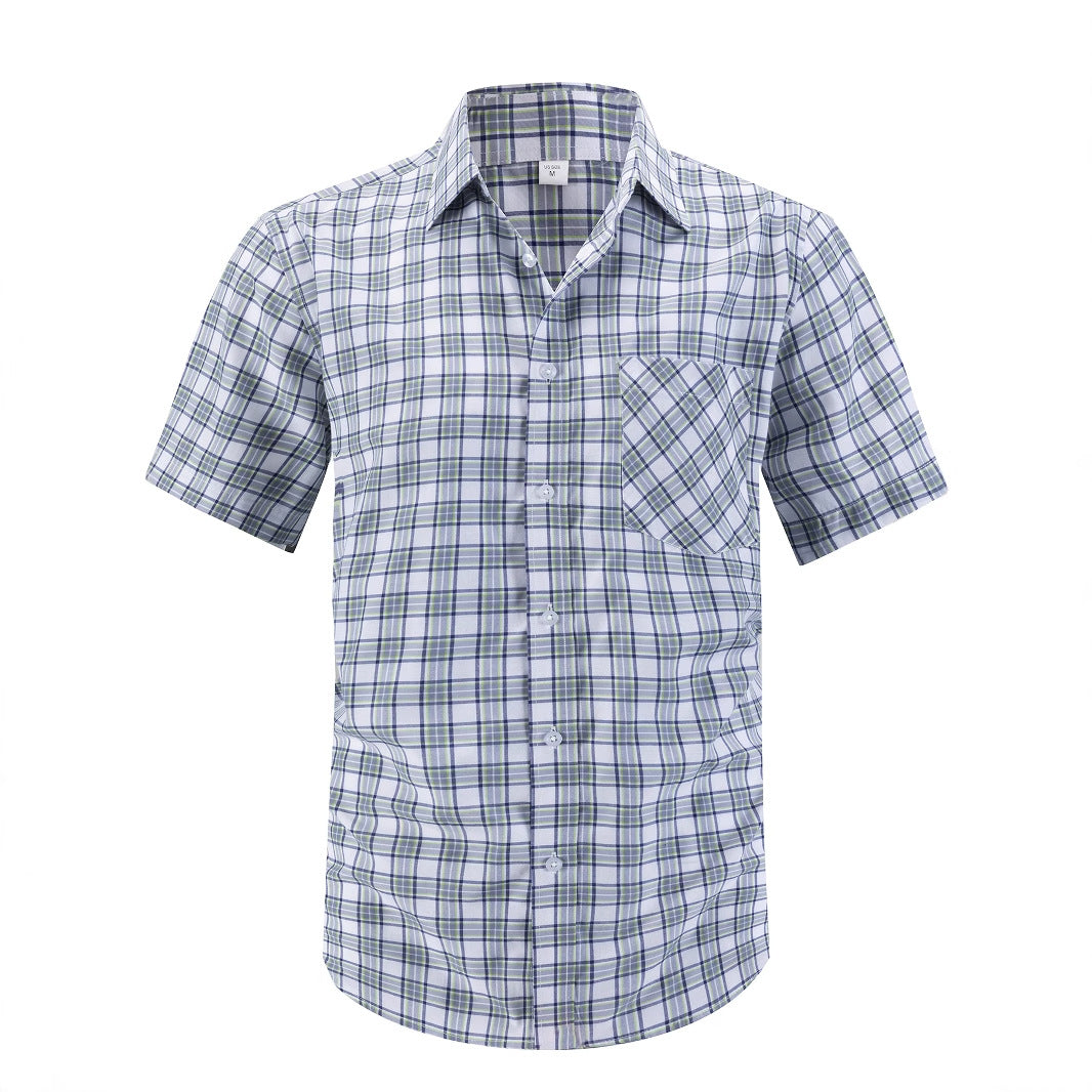 Men's casual short-sleeve shirt with classic check pattern and chest pocket Lisslune