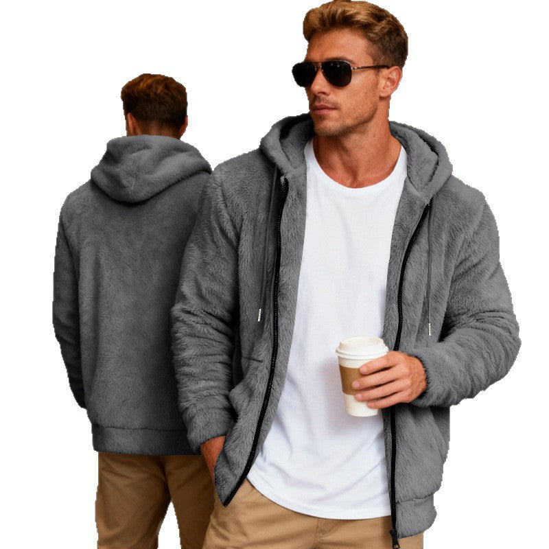 Men's cozy fleece jacket with practical zipper and hood Lisslune