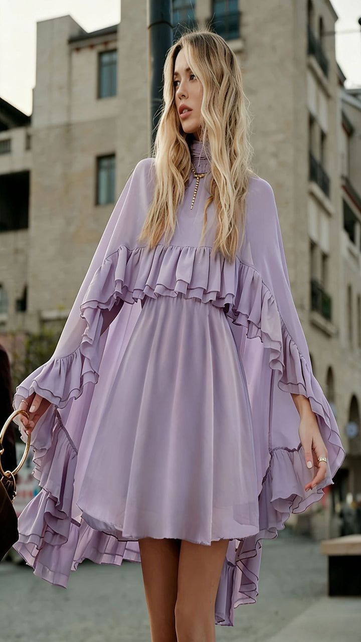 Damen Elegantes Rüschendress mit hochgeschlossenem Ausschnitt und fließendem Schnitt Lisslune