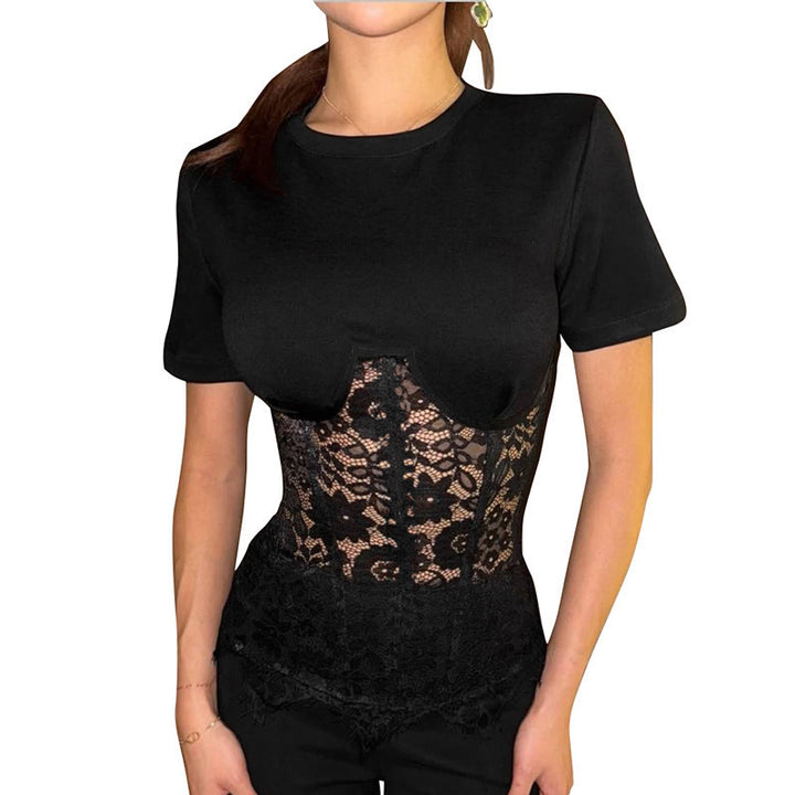 Women's top with lace accents and figure-hugging design Lisslune