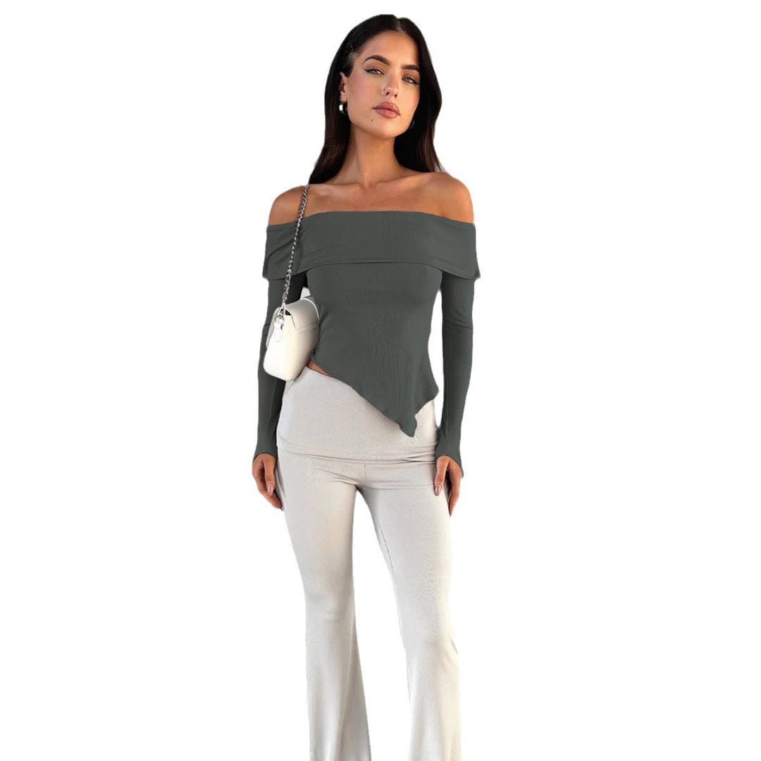 Damen Off-Shoulder Shirt mit eleganten Trompetenärmeln Lisslune