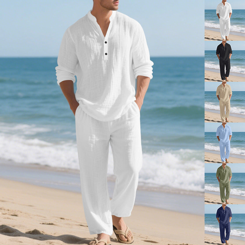 Men's leisure loungewear set with long-sleeved shirt and comfortable joggers Lisslune