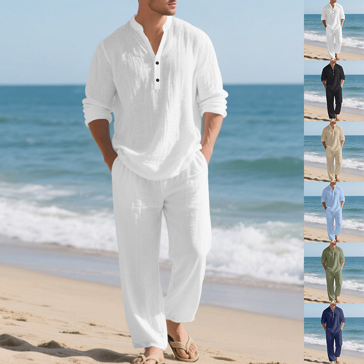 Men's leisure loungewear set with long-sleeved shirt and comfortable joggers Lisslune