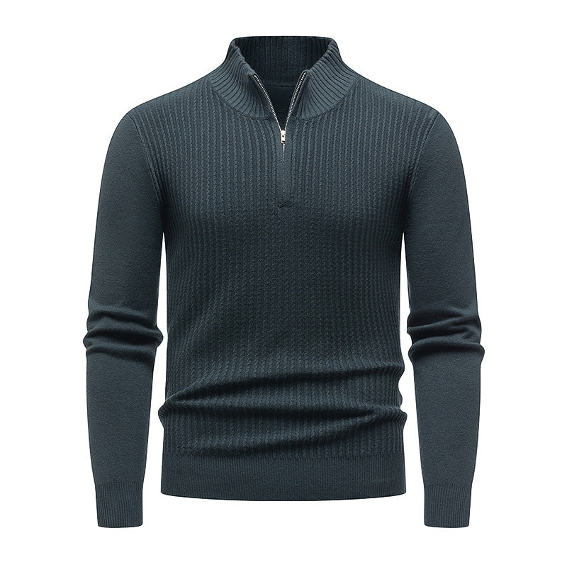 Men's Knit Sweater with Stand-Up Collar and Fine Rib Structure Lisslune