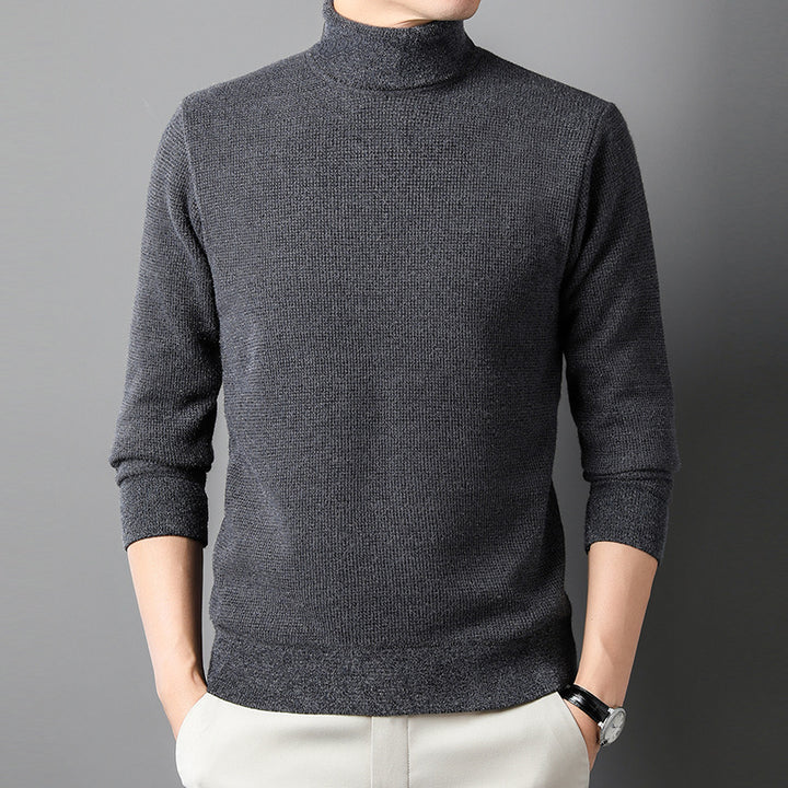Men's Knit Sweater with High Collar and Fine Ribbed Structure Lisslune