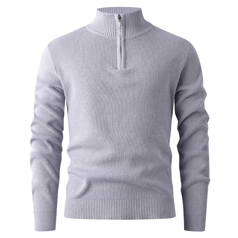 Men's knit sweater with modern stand-up collar and functional zipper Lisslune