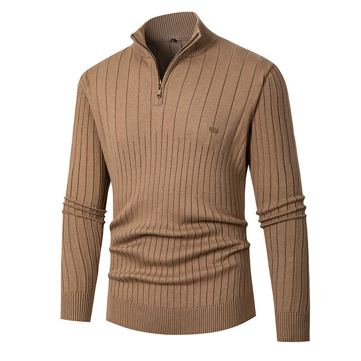 Men's fashionable sweater with zipper and fine rib design Lisslune