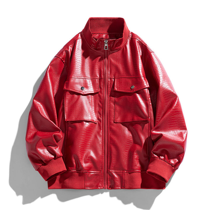 Men's modern synthetic leather jacket with trendy flap pockets Lisslune