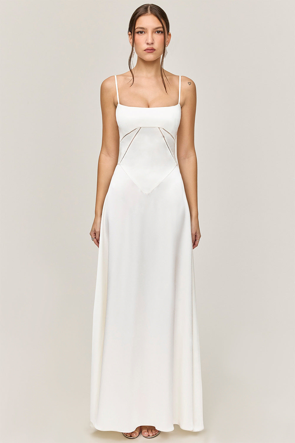 Women's Elegant Maxi Dress with Slim Spaghetti Straps and Flowing Satin Fall Lisslune
