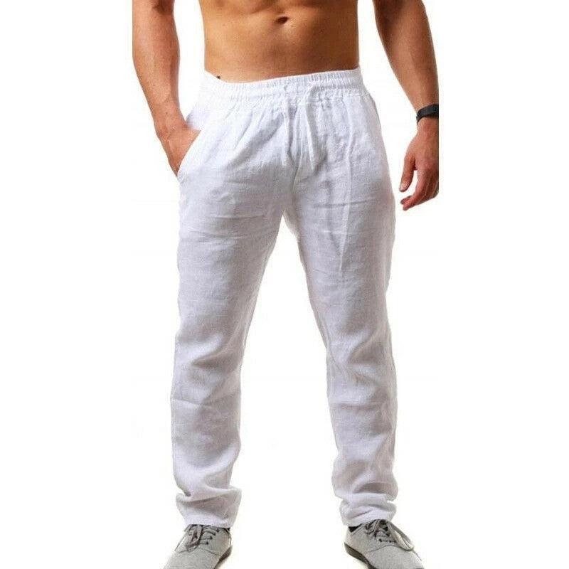 Men's Lightweight Linen Pants with Elastic Waistband and Side Pockets Lisslune