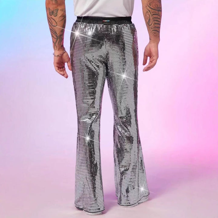 Men's shimmering sequin trousers in extravagant disco style Lisslune