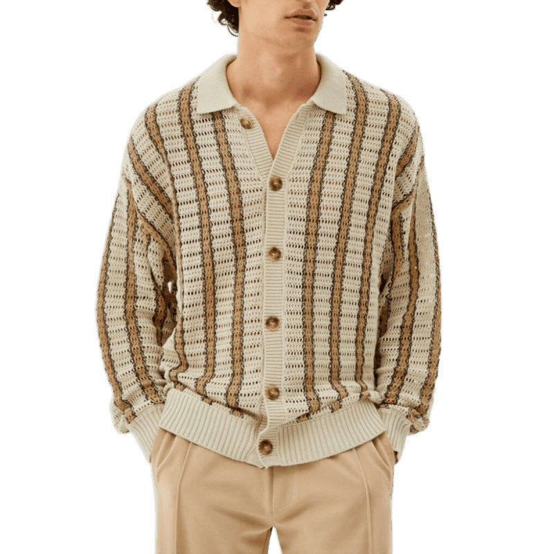 Men's cardigan with elegant lace pattern look and practical buttons Lisslune
