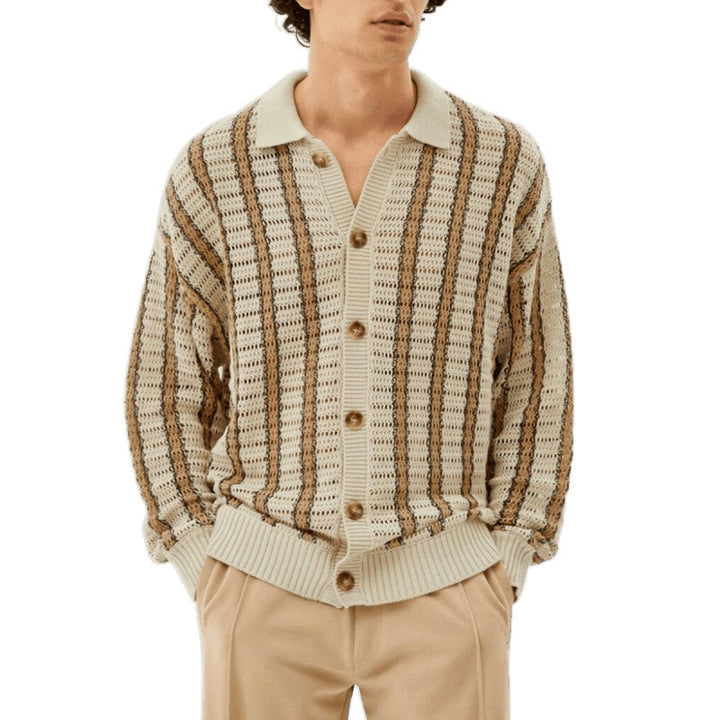 Men's cardigan with elegant lace pattern look and practical buttons Lisslune