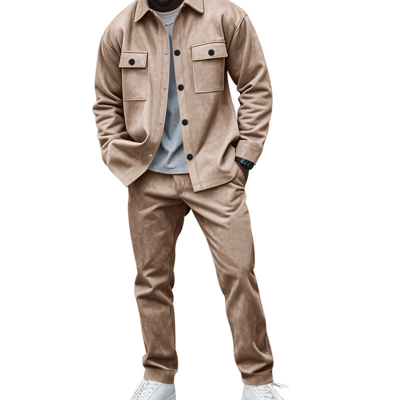 Men's casual shirt and pants set made of soft material with practical pockets Lisslune