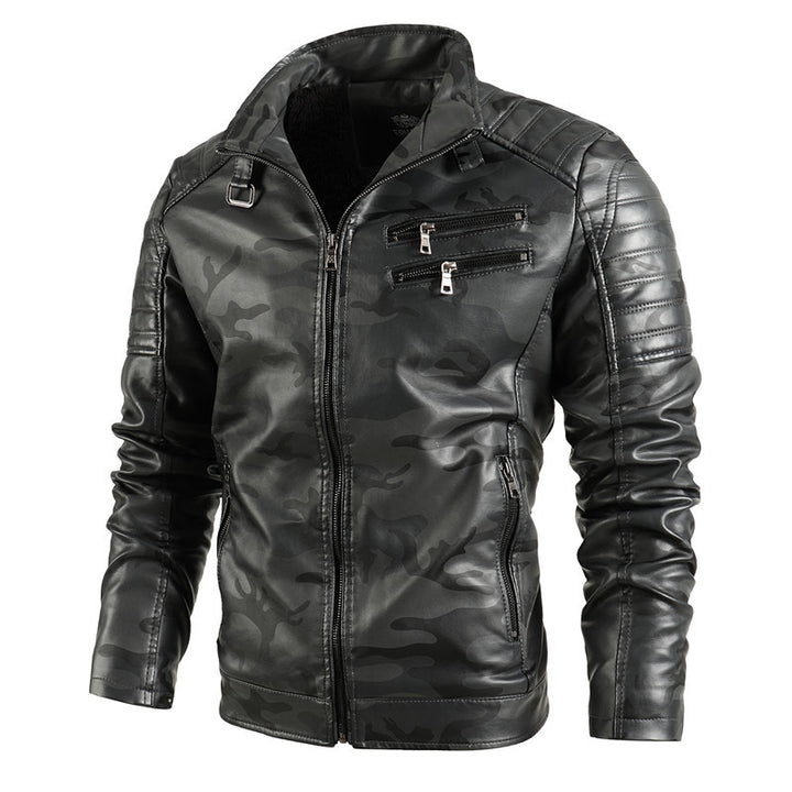 Men's Stylish Camouflage Leather Jacket Lisslune