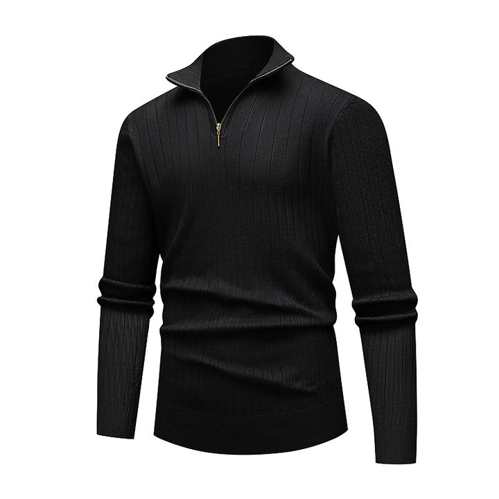 Men's Fine-Knit Sweater with Modern Stand-Up Collar and Zipper Lisslune