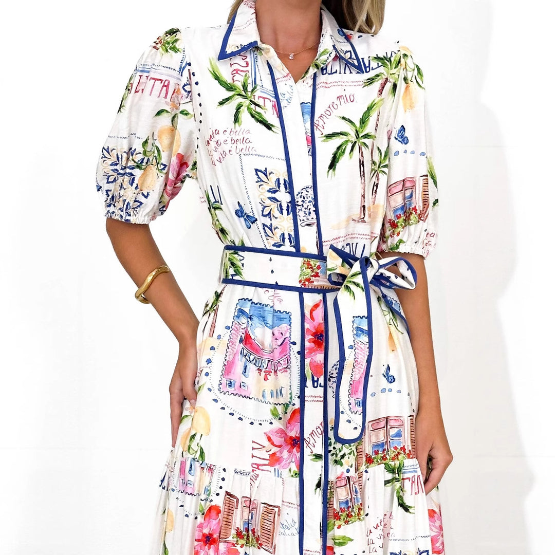 Women's Airy Maxi Dress with Floral Graphic Design and Practical Pockets