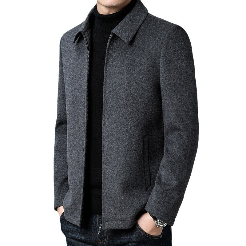 Men's Elegant Wool Jacket with Modern Stand-Up Collar Lisslune