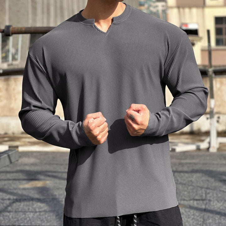 Men's long sleeve shirt with innovative rib design and stylish stand-up collar Lisslune