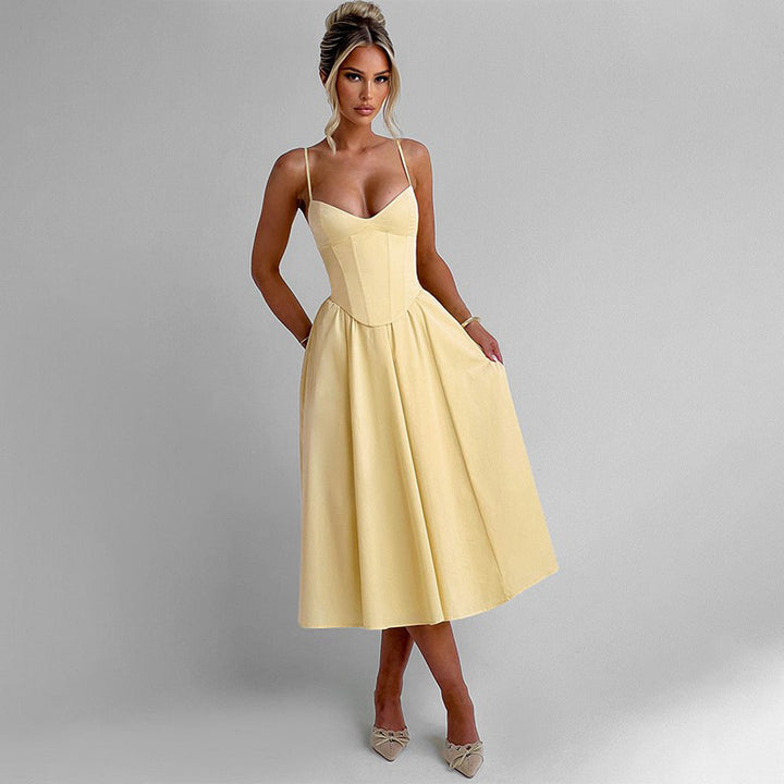 Women's Elegant Maxi Dress with Fitted Bodice and Flowing Skirt Lune London