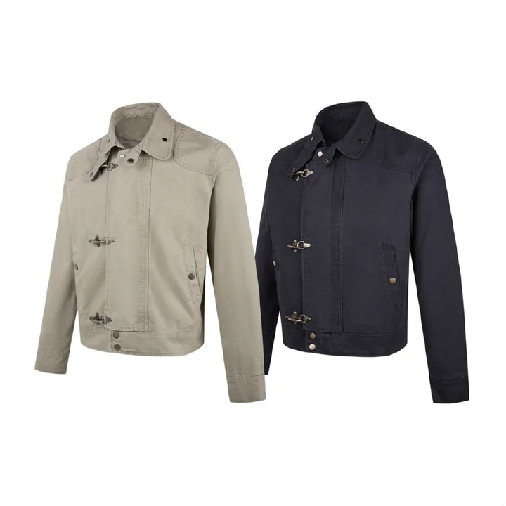 Men's fashionable short jacket with innovative buckles and practical high-neck collar Lisslune