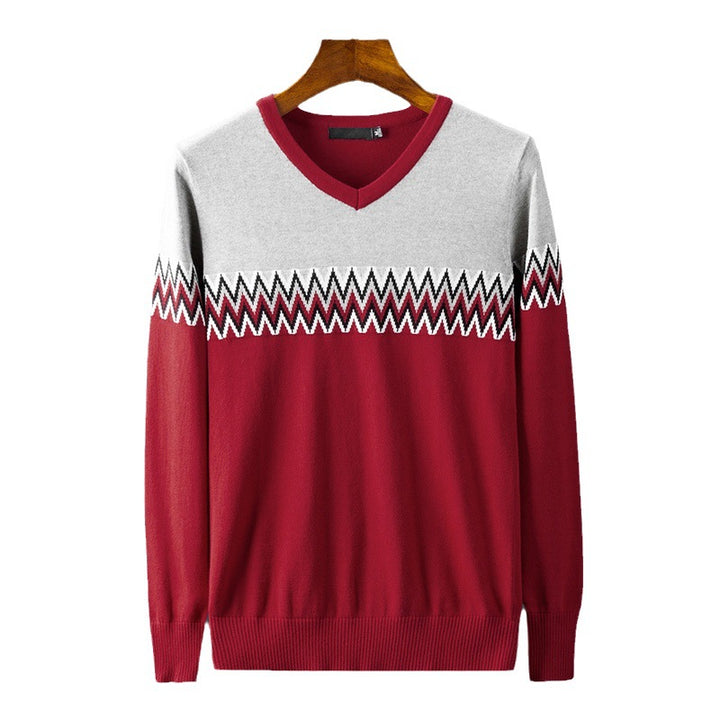 Men's elegant V-neck sweater with graphic pattern Lisslune