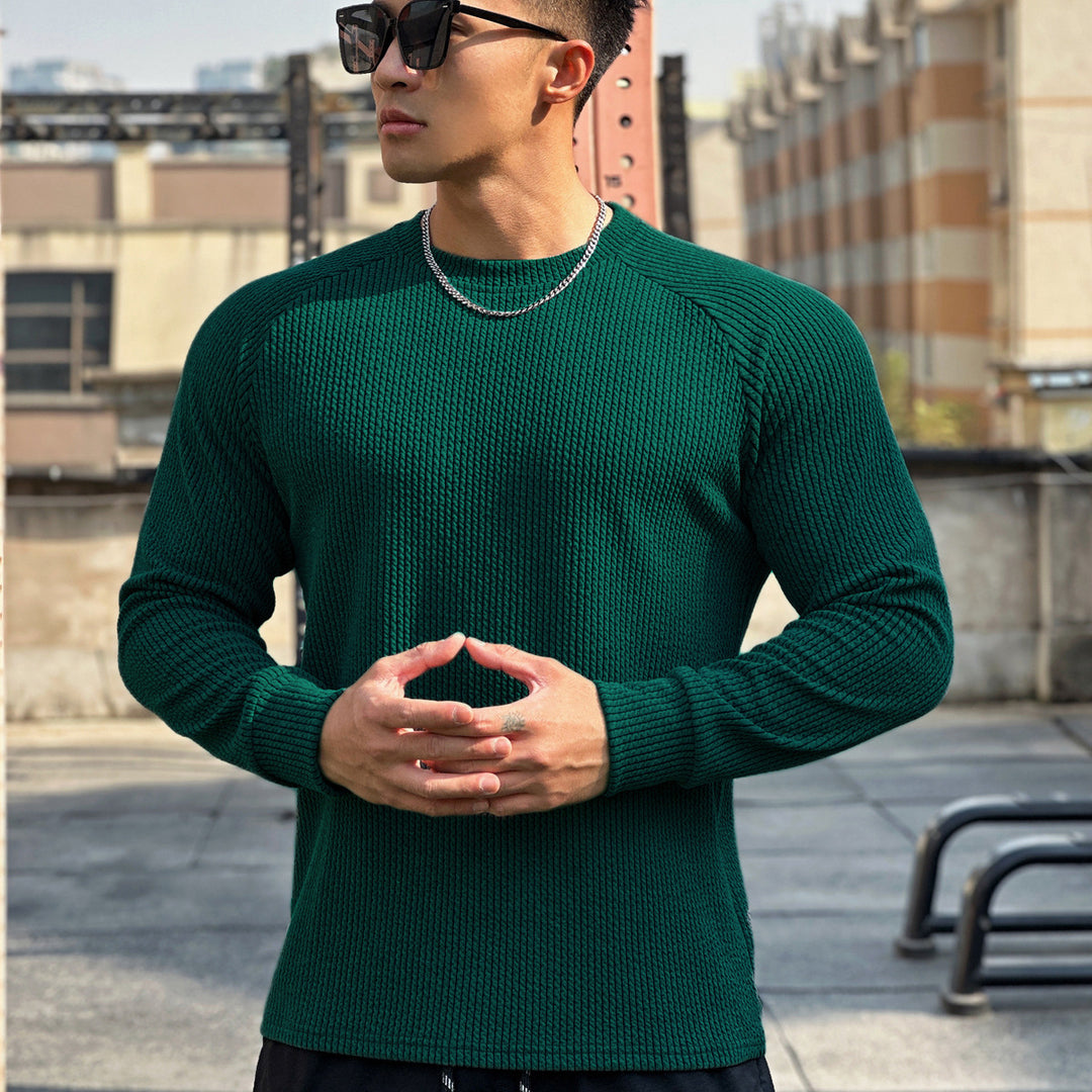 Men's Long Sleeve Workout Shirt with Textured Design and Breathable Fabric Lisslune