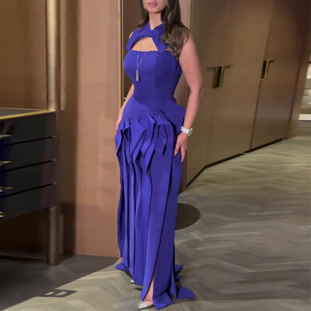 Ladies maxi dress with extraordinary cut-out and voluminous drapings Lisslune