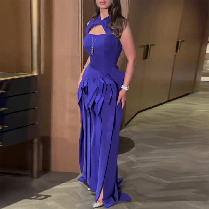 Ladies maxi dress with extraordinary cut-out and voluminous drapings Lisslune