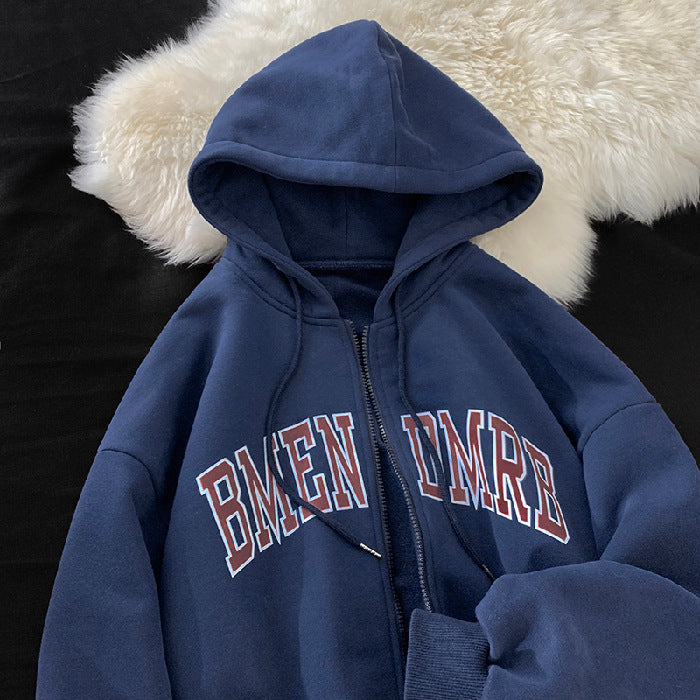 Women's hooded jacket with full-length zipper and trendy print Lisslune