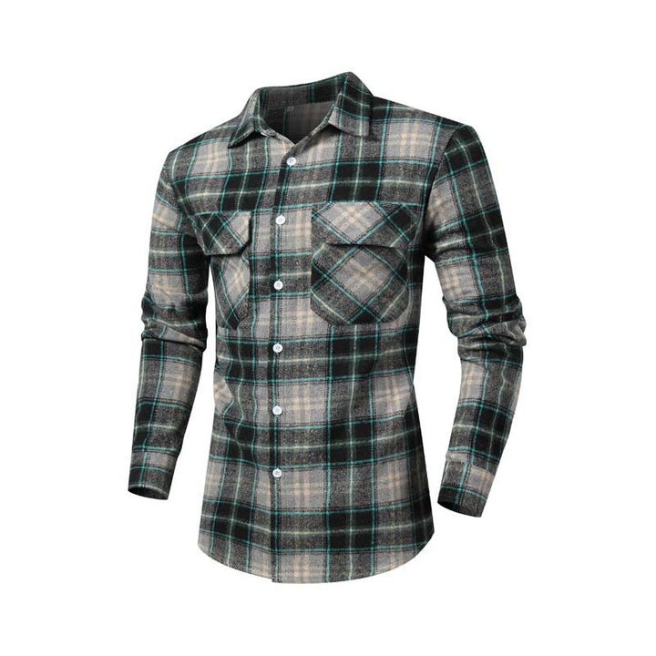 Men's flannel shirt with classic check pattern and chest pockets Lisslune