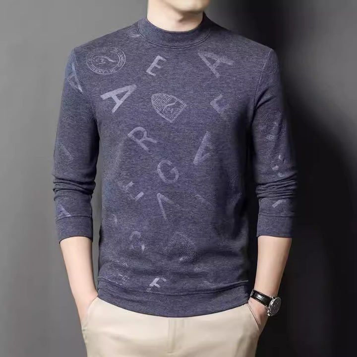 Men's elegant stand-up collar sweater with subtle logo pattern Lisslune